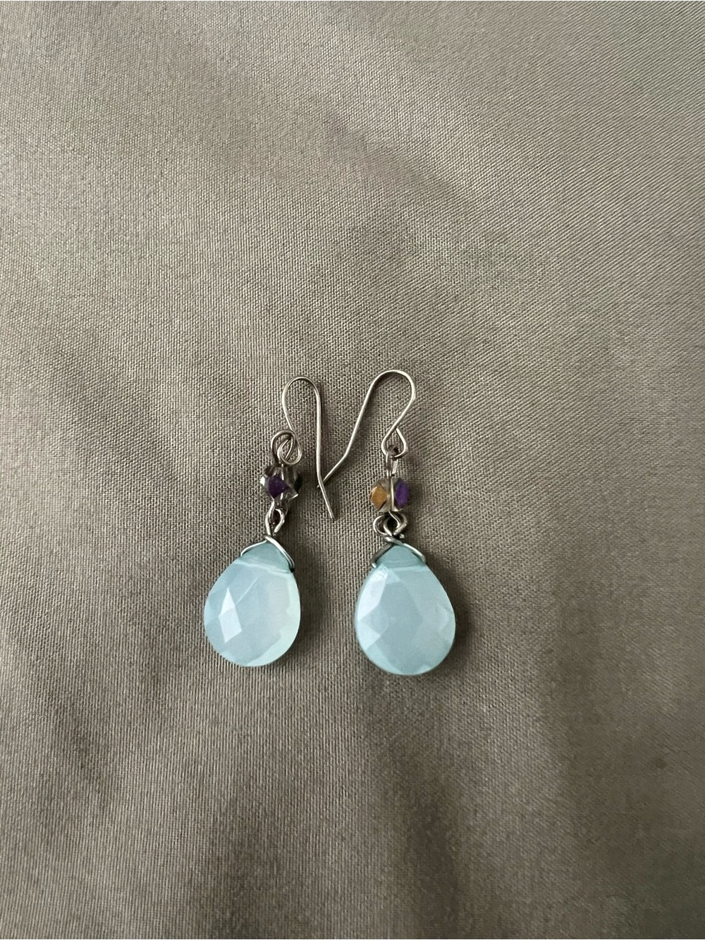 Silver Tone Light Blue Teardrop Dangle Earrings